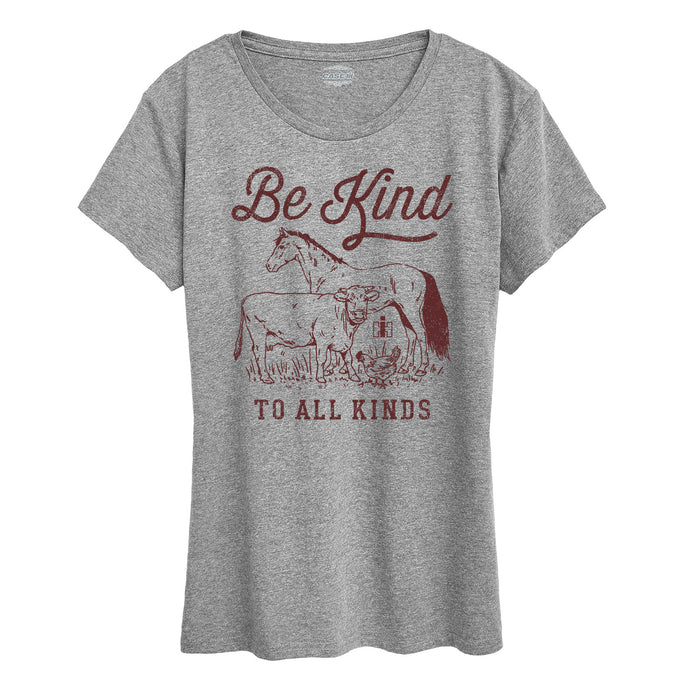 Be Kind To All Kinds Animals Womens Short Sleeve Tee