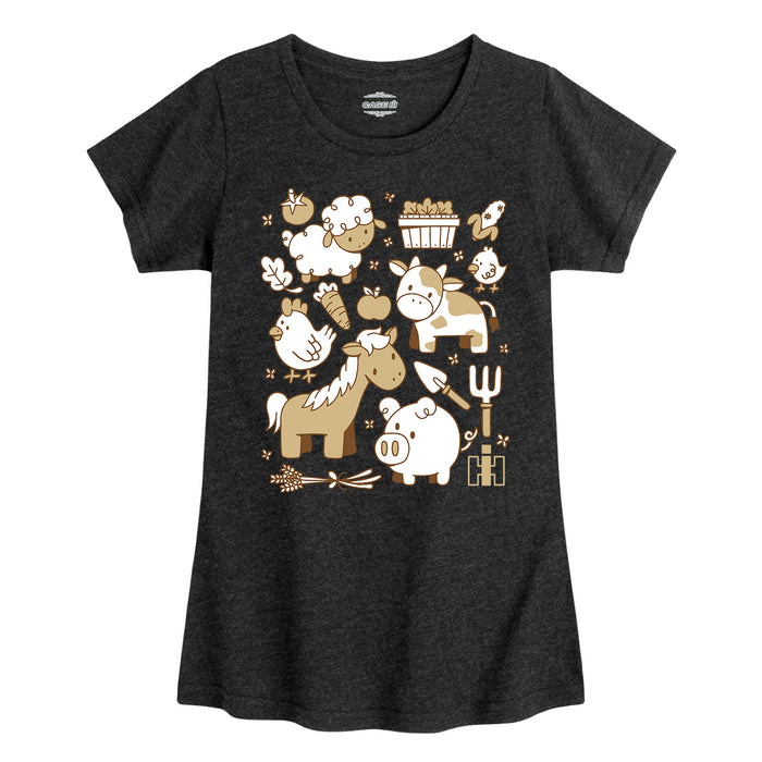 Farm Animal Grid Girls Short Sleeve Tee