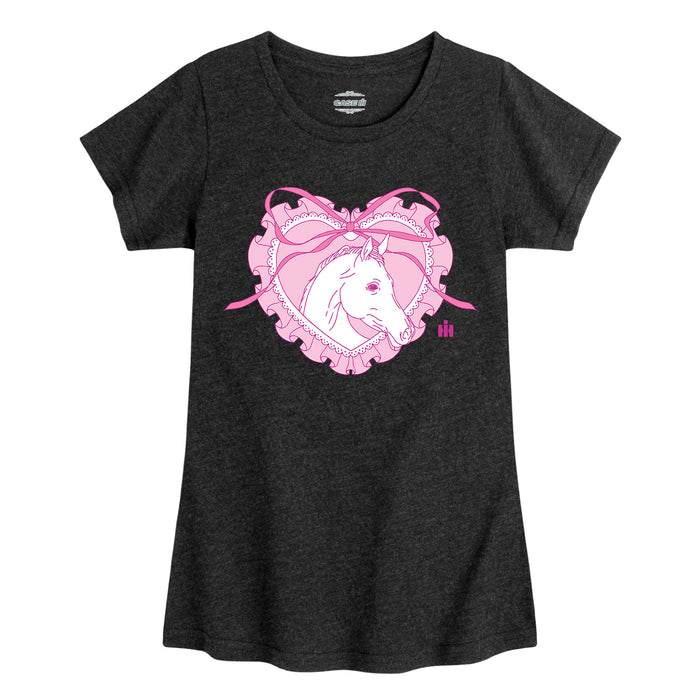 LACE HEART HORSE - Kids GIRLS FITTED SHORT SLEEVE TEE