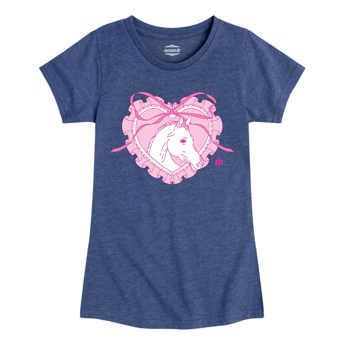 LACE HEART HORSE - Kids GIRLS FITTED SHORT SLEEVE TEE