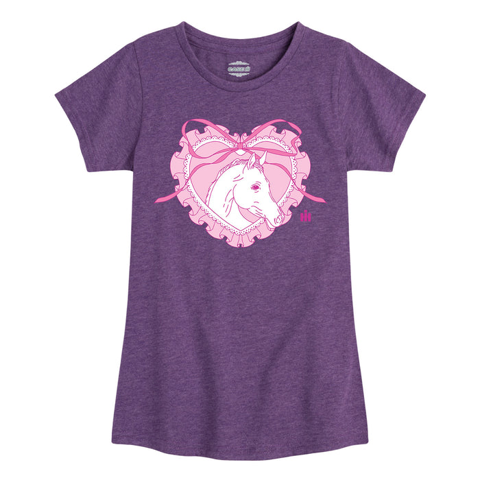 LACE HEART HORSE - Kids GIRLS FITTED SHORT SLEEVE TEE