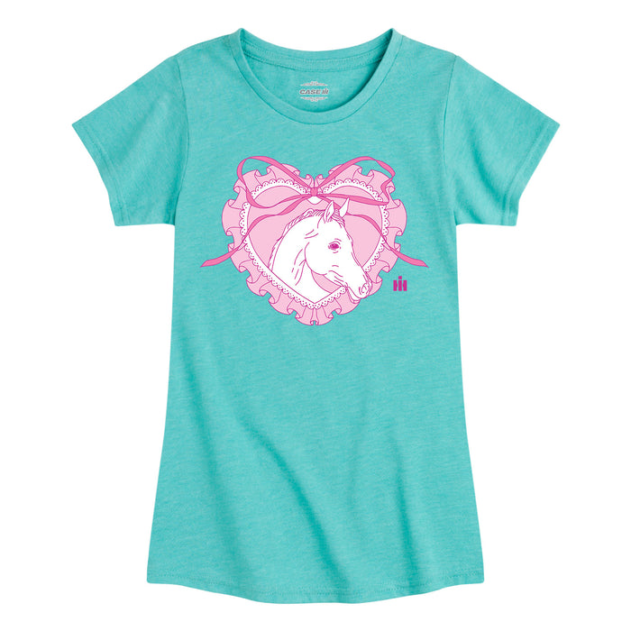 LACE HEART HORSE - Kids GIRLS FITTED SHORT SLEEVE TEE