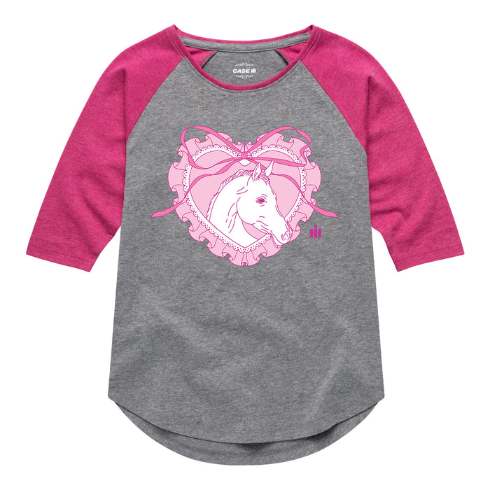 LACE HEART HORSE - Kids GIRLS SHIRT TAIL RAGLAN