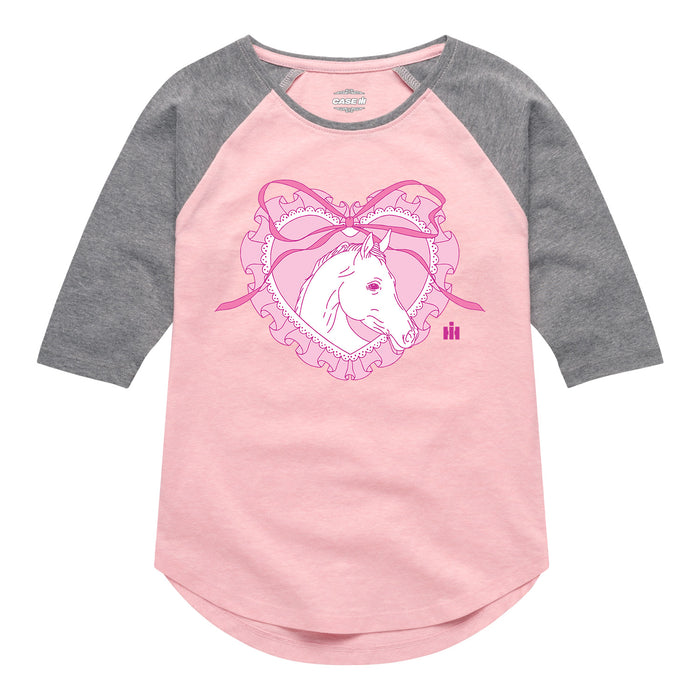 LACE HEART HORSE - Kids GIRLS SHIRT TAIL RAGLAN
