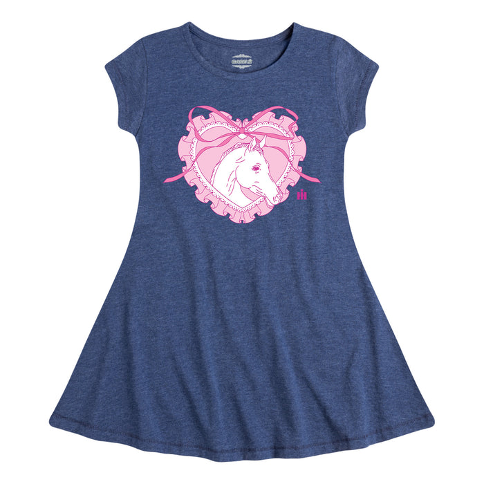 LACE HEART HORSE - Kids GIRLS FIT AND FLARE CAP SLEEVE DRESS