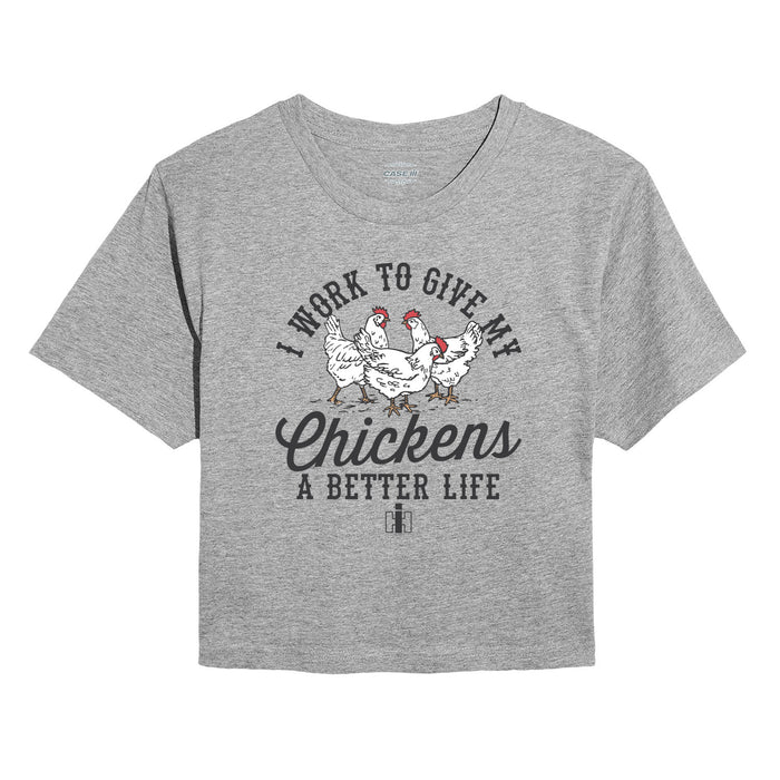 I Work For My Chickens Juniors Cropped Short Sleeve Tee