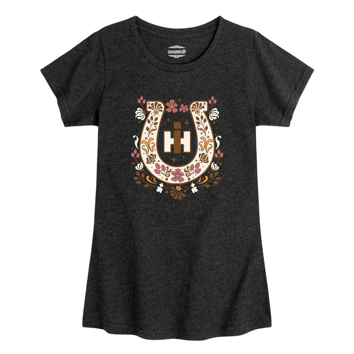 Case IH - Fall Floral Horseshoe - Toddler Girl Short Sleeve Tee
