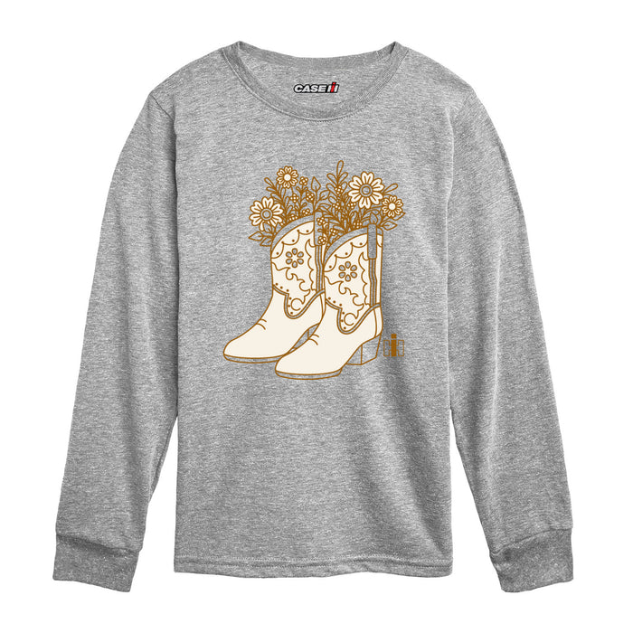 Case IH - Flower Cowboy Boots - Toddler Long Sleeve Tee
