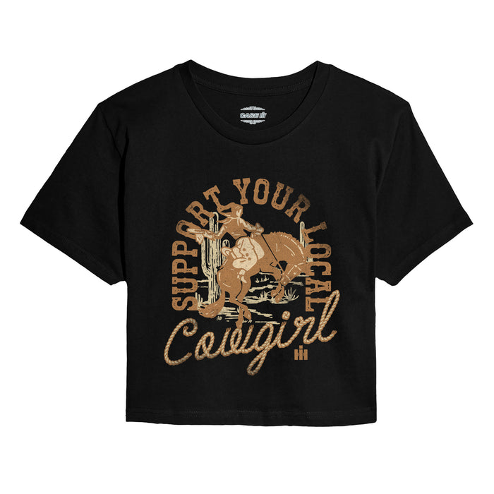 Case IH - Support Your Local Cowgirl Vintage Fade - Juniors Cropped Short Sleeve Tee
