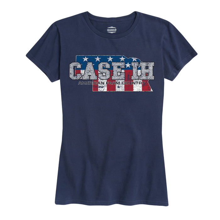 Case Ih Country Patriotic Ne Ladies Short Sleeve Classic Fit Tee