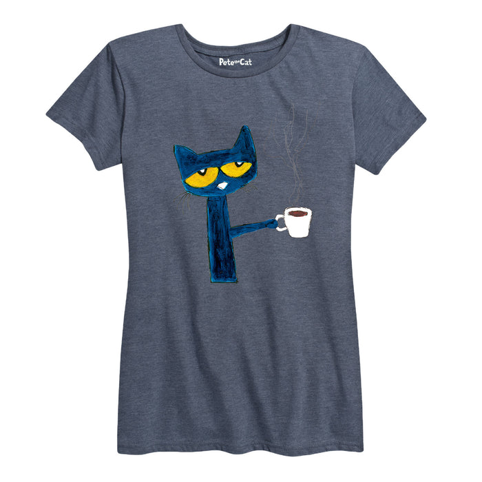 Pete The Cat With Coffee Womenss Short Sleeve Classic Fit Tee