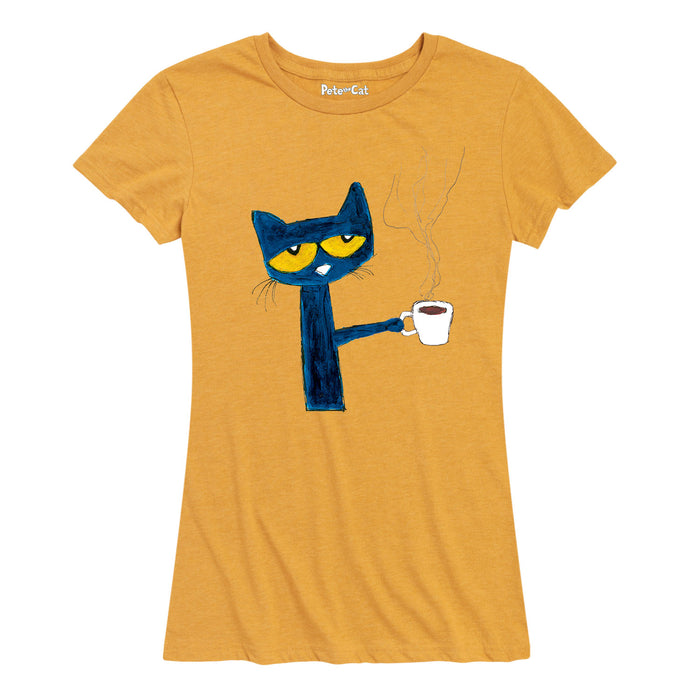 Pete The Cat With Coffee Womenss Short Sleeve Classic Fit Tee