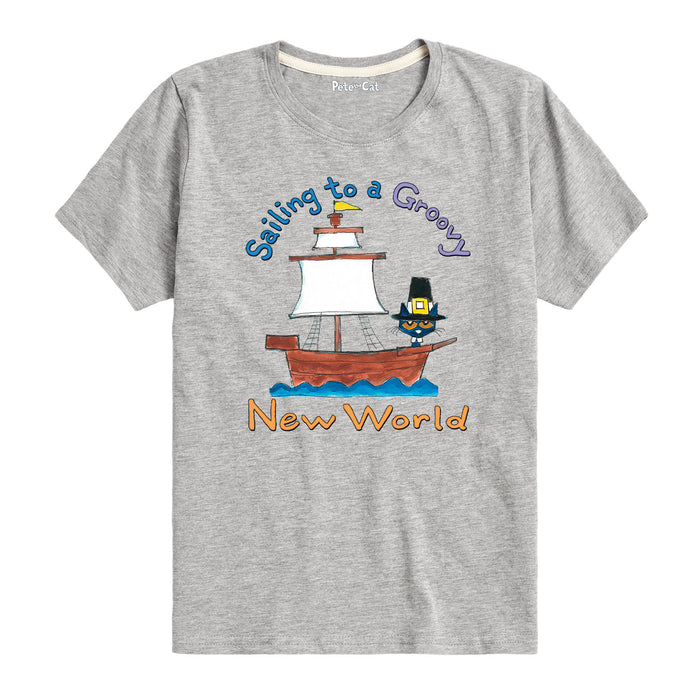 Pete the Cat Sailing to a Groovy New World Youth Short Sleeve Tee
