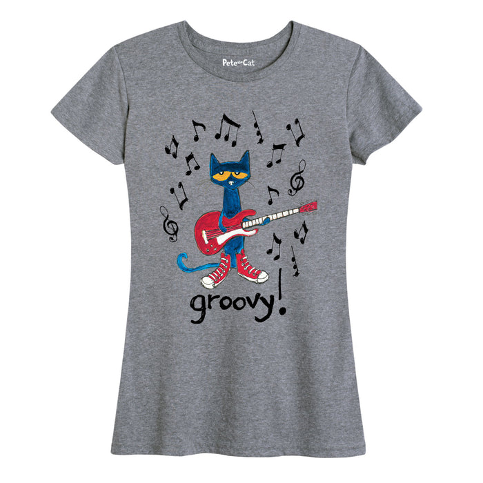 Pete The Cat Guitar Groovy Womenss Short Sleeve Classic Fit Tee
