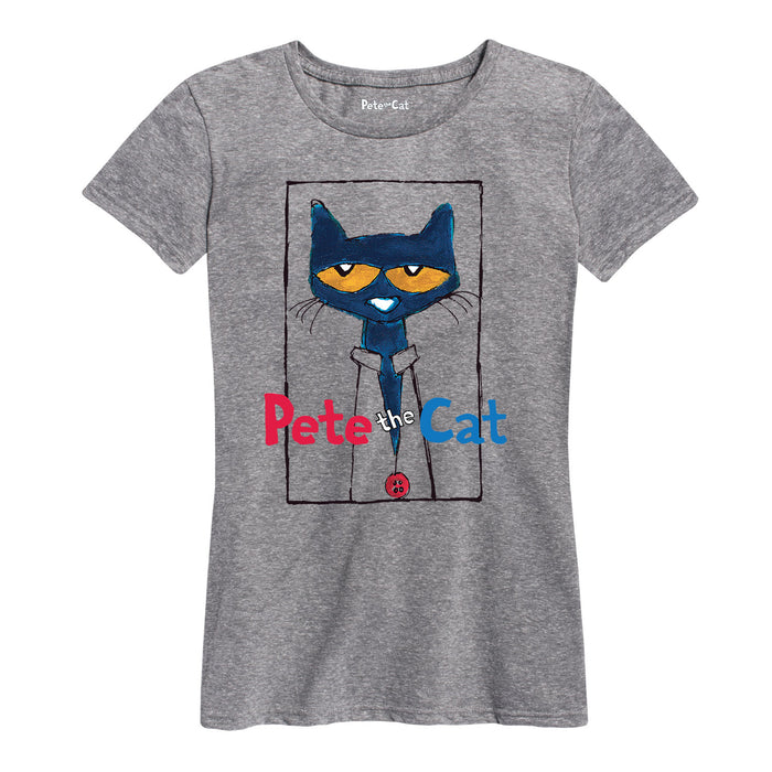 Pete The Cat Framed W Button Ladies Short Sleeve Classic Fit Tee