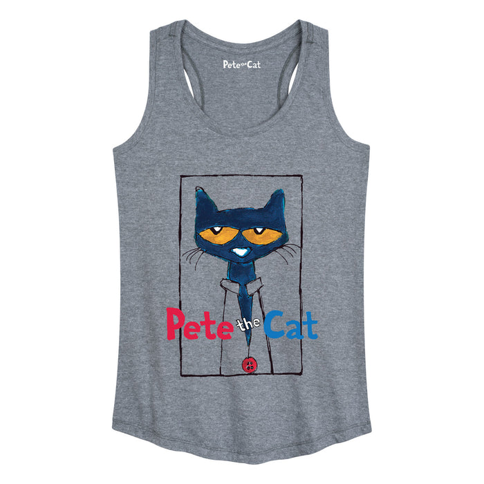 Pete The Cat Framed W Button Adult Womens Racerback Tank