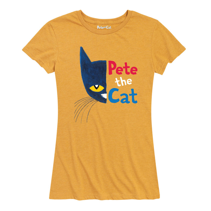Pete The Cat Half Face W Text Womenss Short Sleeve Classic Fit Tee