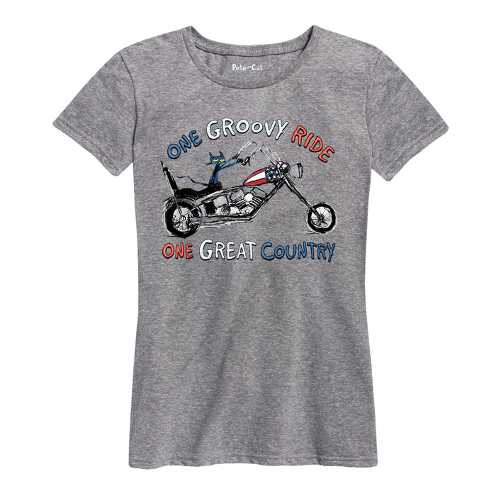 Pete The Cat One Groovy Ride Ladies Short Sleeve Classic Fit Tee