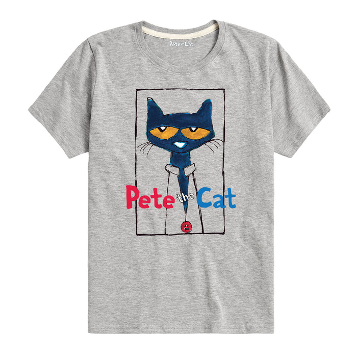 Pete the Cat Frame with Button Youth Short Sleeve Tee