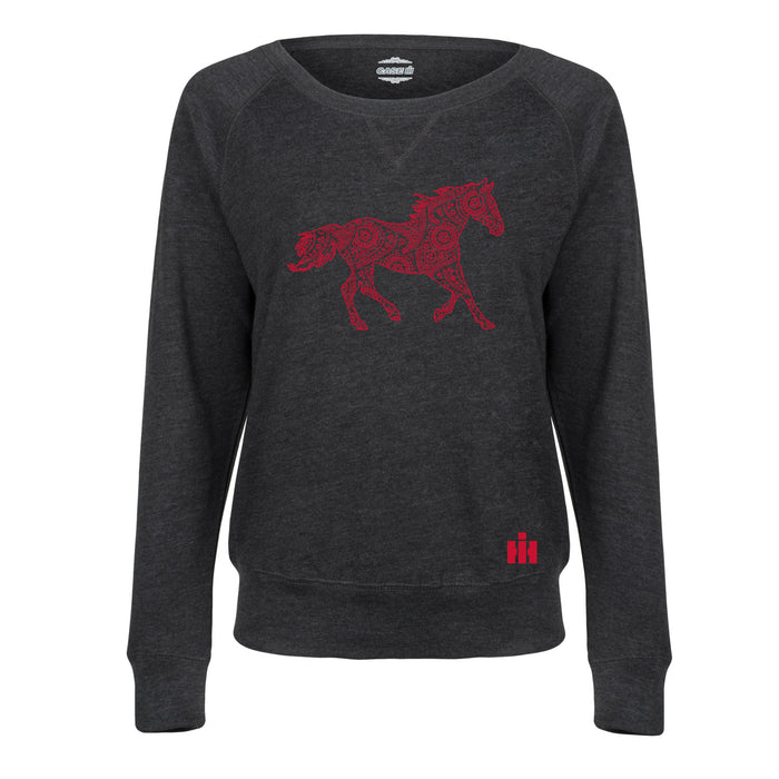 Red Paisley Horse Ih Ladies French Terry Pullover