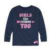 Girls Like Farming Too Kids Long Sleeve Tee