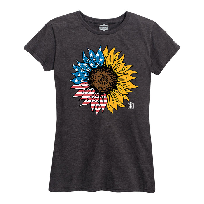 USA Flag Sunflower IH Womens Short Sleeve Classic Fit Tee