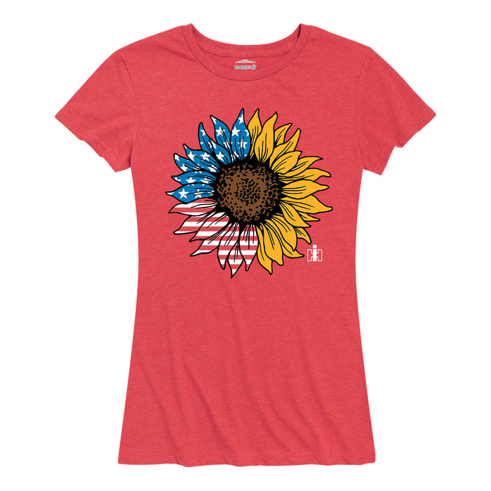 USA Flag Sunflower IH Womens Plus Short Sleeve Classic Fit Tee