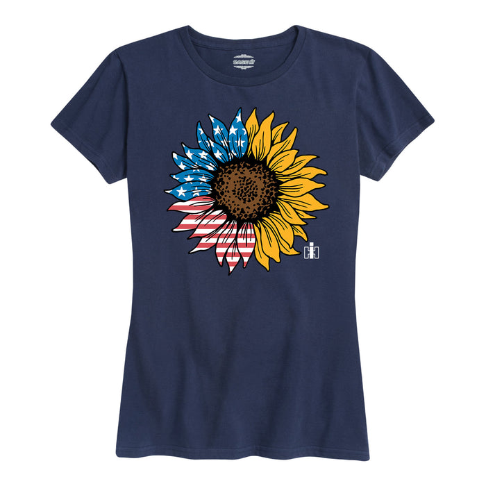 USA Flag Sunflower IH Womens Short Sleeve Classic Fit Tee