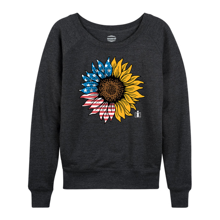 USA Flag Sunflower IH Womens French Terry Pullover