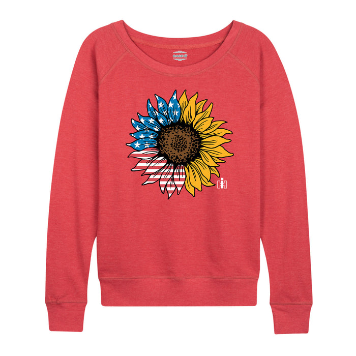 USA Flag Sunflower IH Womens French Terry Pullover