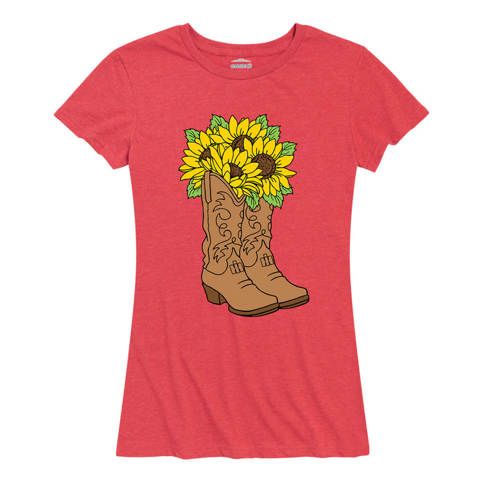 Cowgirl Boots With Sunflowers IH Womens Plus Short Sleeve Classic Fit Tee