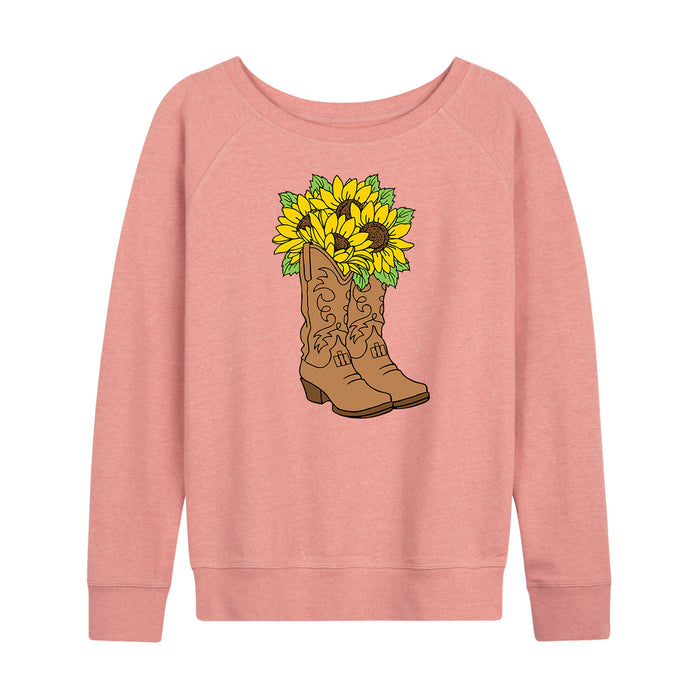 Cowgirl Boots With Sunflowers IH Womens French Terry Pullover