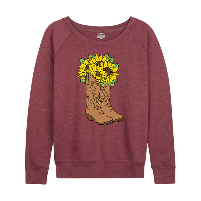 Cowgirl Boots With Sunflowers IH Womens French Terry Pullover
