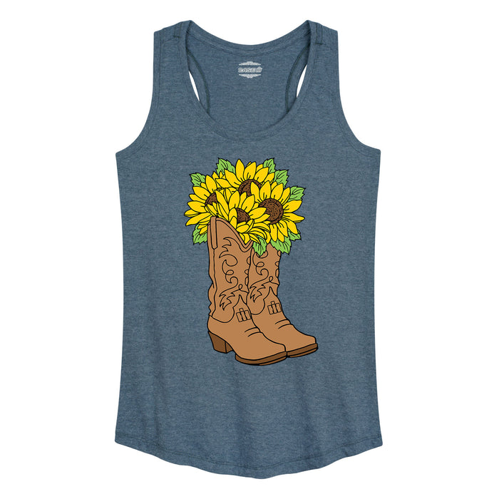 Cowgirl Boots With Sunflowers IH Womens Racerback Tank