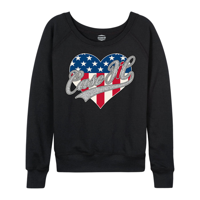 Case IH Heart Patriotic Glitter Womens French Terry Pullover