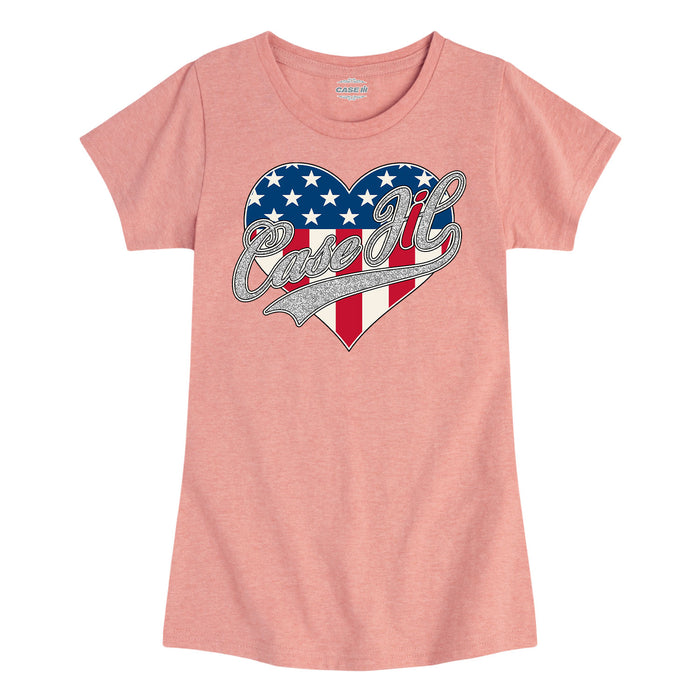 Case IH Heart Patriotic Glitter Girls Fitted Short Sleeve Tee