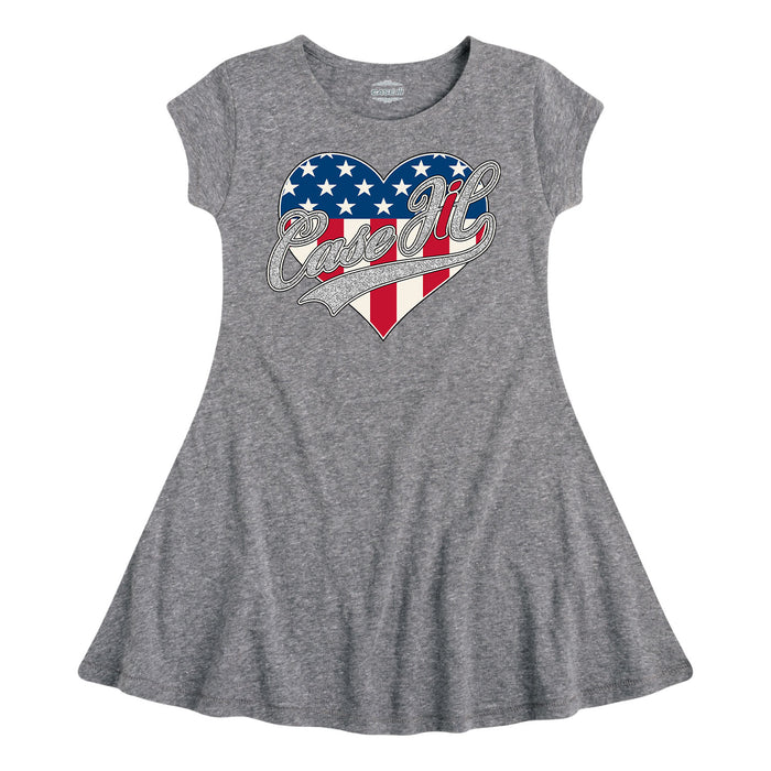 Case IH Heart Patriotic Glitter Girls Fit and Flare Dress