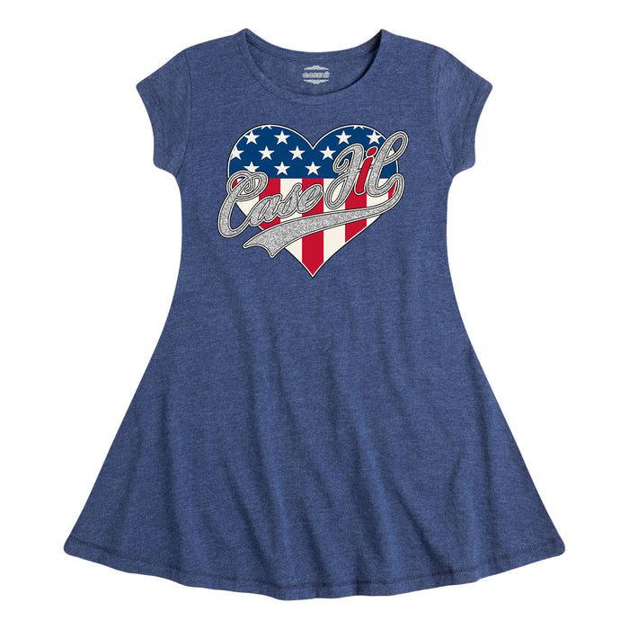 Case IH Heart Patriotic Glitter Girls Fit and Flare Dress