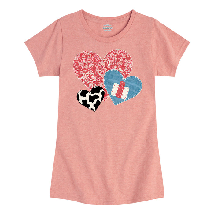 Cowboy Pattern Hearts IH Girls Fitted Short Sleeve Tee
