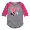 Cowboy Pattern Hearts IH Girls Raglan