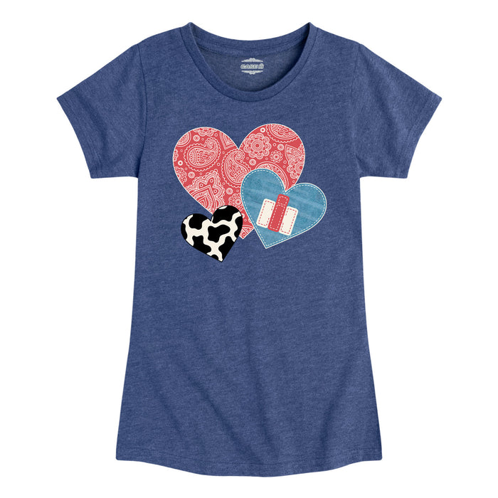 Cowboy Pattern Hearts IH Kids Fitted Short Sleeve Tee