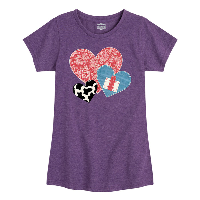 Cowboy Pattern Hearts IH Kids Fitted Short Sleeve Tee