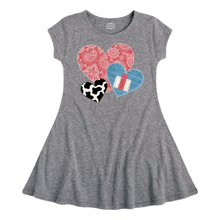 Cowboy Pattern Hearts IH Kids Fit and Flare Dress