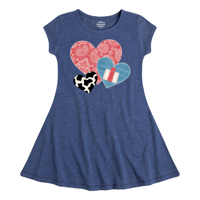 Cowboy Pattern Hearts IH Kids Fit and Flare Dress