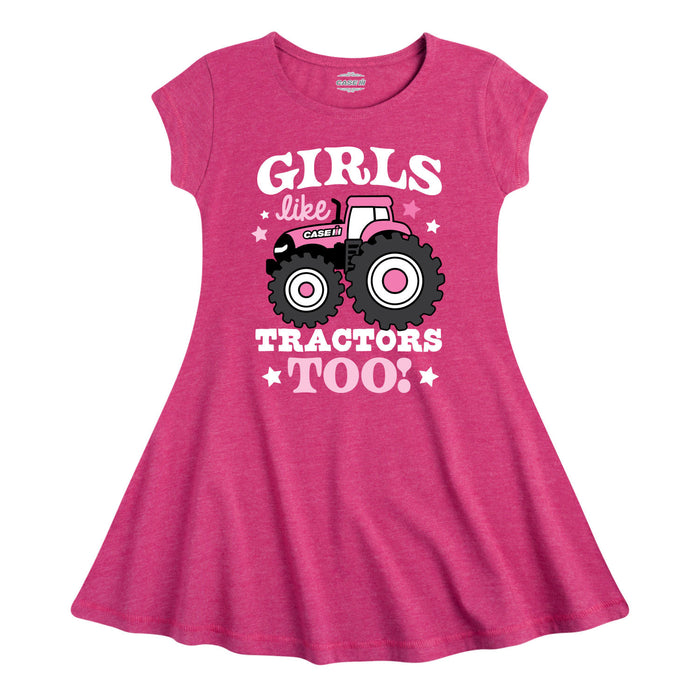 Girls Like Tractors Too Kids Fit and Flare Cap Sleeve Dress