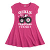 Girls Like Tractors Too Kids Fit and Flare Cap Sleeve Dress