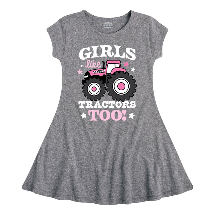 Girls Like Tractors Too Kids Fit and Flare Cap Sleeve Dress