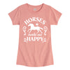 Horses Make Me Happy Girls Fitted Short Sleeve Tee