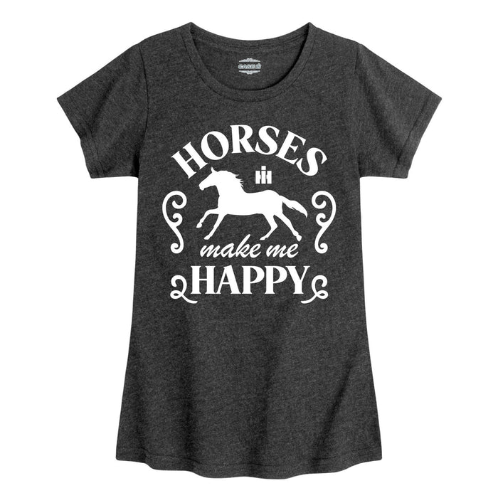 Horses Make Me Happy Girls Fitted Short Sleeve Tee