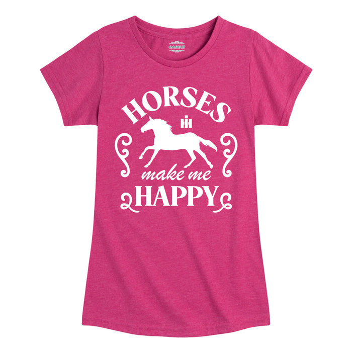 Horses Make Me Happy Girls Fitted Short Sleeve Tee